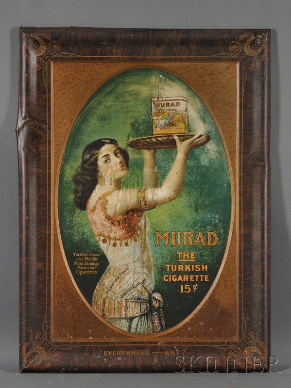 Appraisal: Chromolithographed Pressed Metal Murad Cigarettes Everywhere-Why Advertising Sign x in