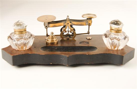 Appraisal: A Postal Scale Inkstand having a small brass scale with