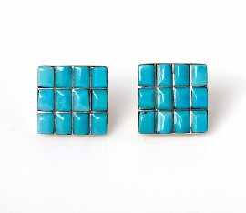 Appraisal: A pair of silver turquoise set square shaped earrings approximately