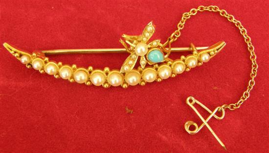 Appraisal: Victorian pearl gold crescent brooch with a turquoise and pearl