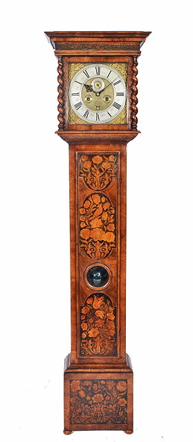 Appraisal: A MONTH DURATION WALNUT AND MARQUETRY LONGCASE CLOCK the square