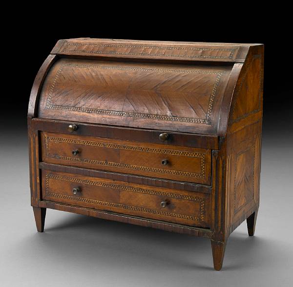 Appraisal: A Louis XVI inlaid kingwood marquetry decorated miniature cylinder desk