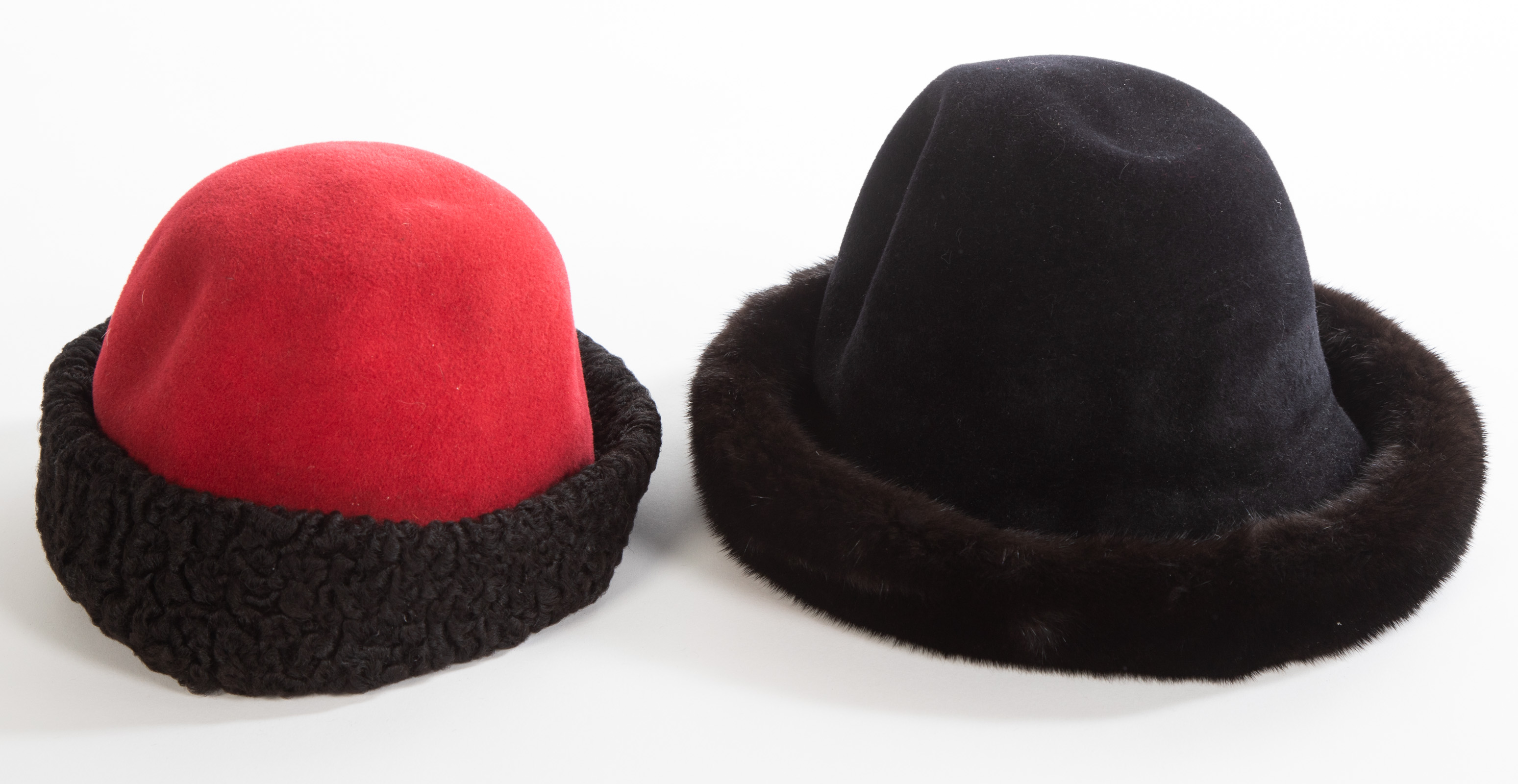 Appraisal: TWO FUR TRIMMED HATS One black mink trimmed hat inscribed