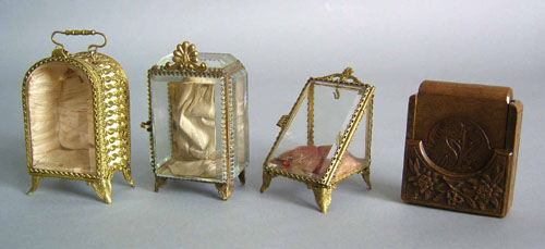 Appraisal: Three gilt metal watch cases together with a carved mahogany