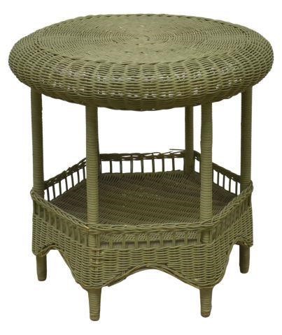 Appraisal: Painted wicker side table th c circular tabletop hexagonal lower