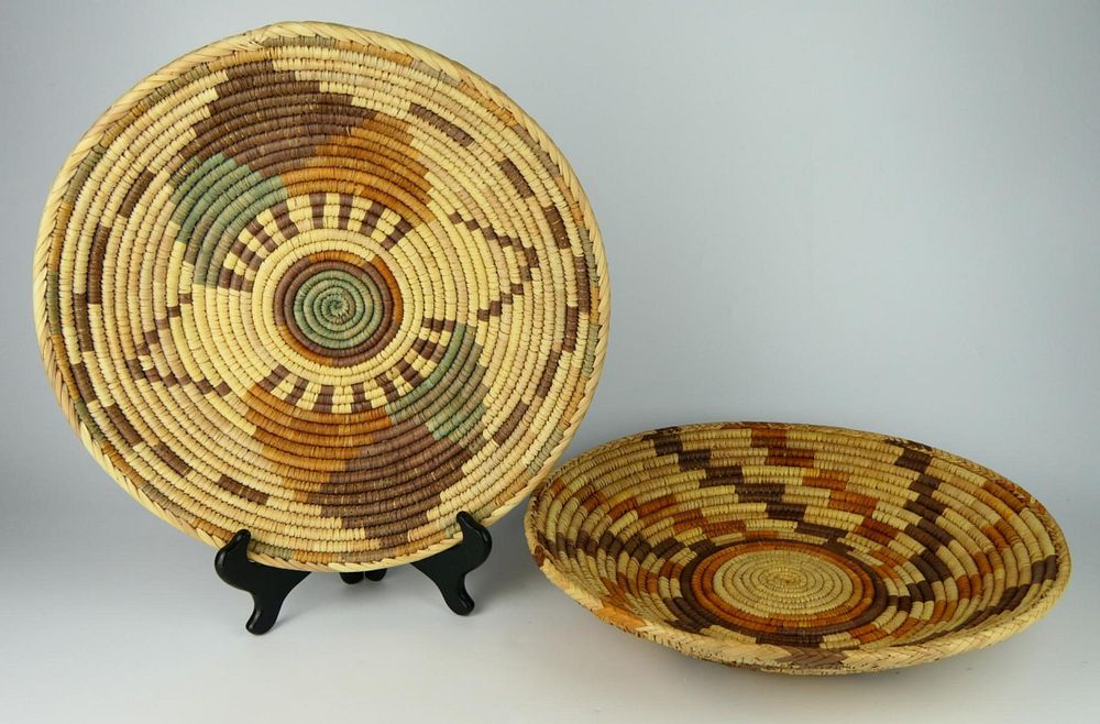 Appraisal: NAVAJO PAIR OF MID CENTURY COILED WOVEN BOWLS Each bowl