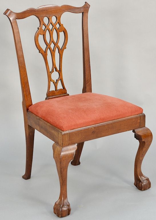 Appraisal: Chippendale mahogany side chair having pierced carved back and slip