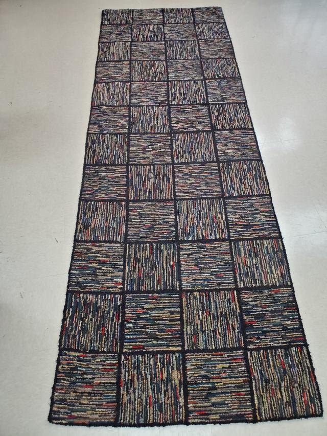 Appraisal: Vintage Missoni style striped squares hooked rug runner Sophisticated palette