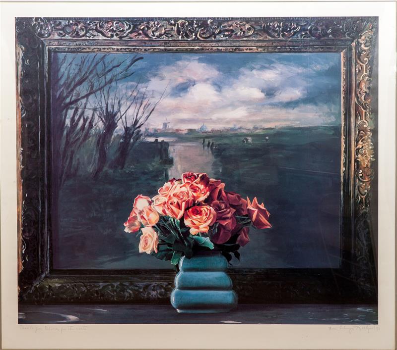 Appraisal: Ben Schonzeit b Roses with Dutch Landscape For Great Performers