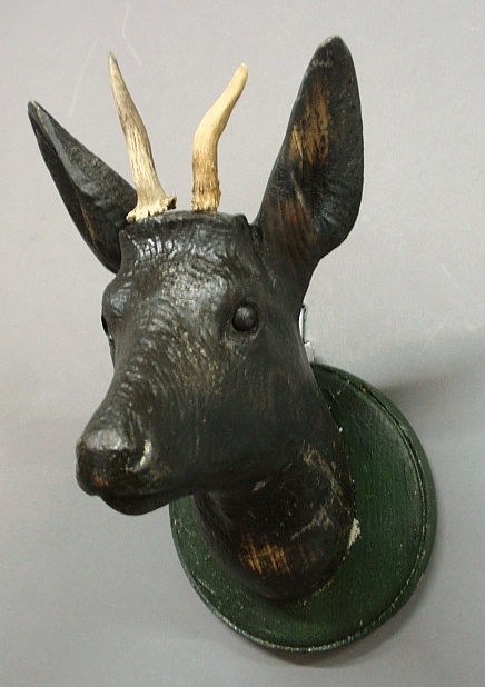 Appraisal: - Large Black Forest carved deer head h x w