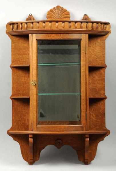 Appraisal: Oak Hanging Wall Cabinet Curved glass front door two shelves