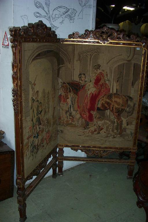 Appraisal: A good quality mid Victorian -fold room divider the carved