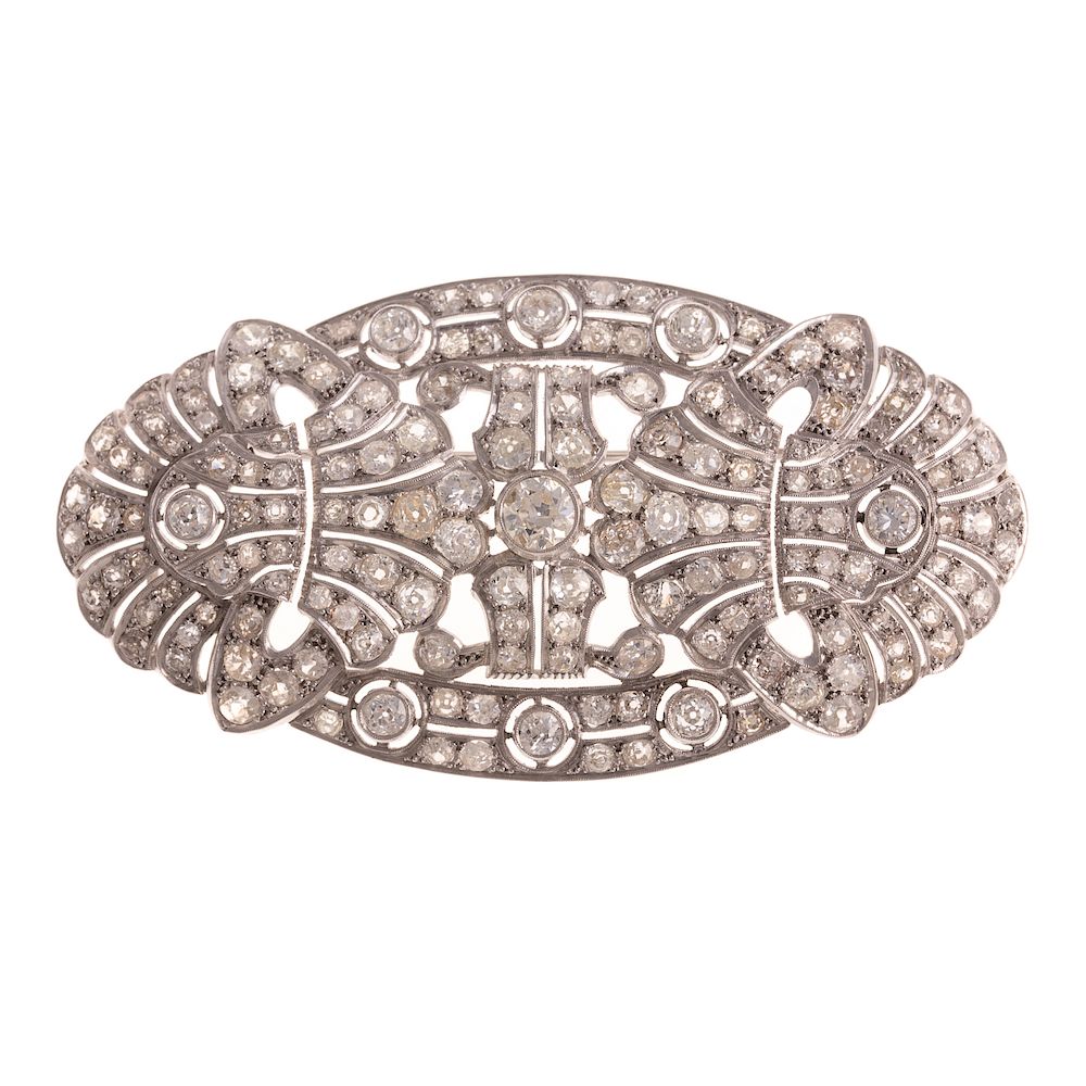 Appraisal: A Stunning Large Filigree Diamond Brooch in Gold K white