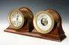 Appraisal: DESK SET - Mahogany mounted brass clock barometer set by