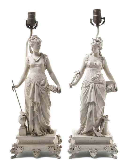 Appraisal: A Pair of Painted Metal Figural Lamps each in the