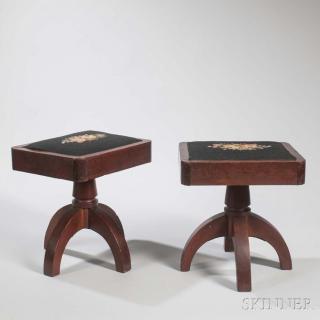 Appraisal: Pair of Cherry Fireside Stools possibly New England c with