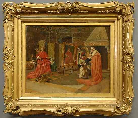 Appraisal: Oil on canvas interior scene late th c with a