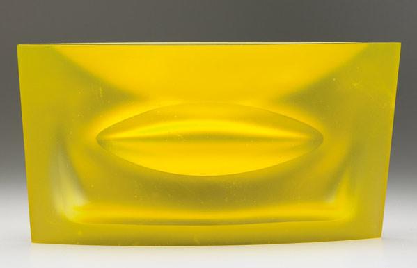 Appraisal: EVA VLCHOVA Czechoslovakia Yellow cast glass sculpture Rim has been