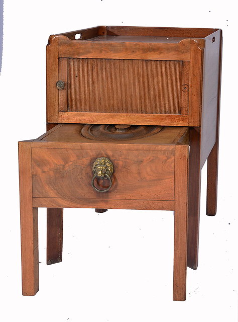 Appraisal: A GEORGE III MAHOGANY TRAY TOP NIGHT COMMODE with tambour