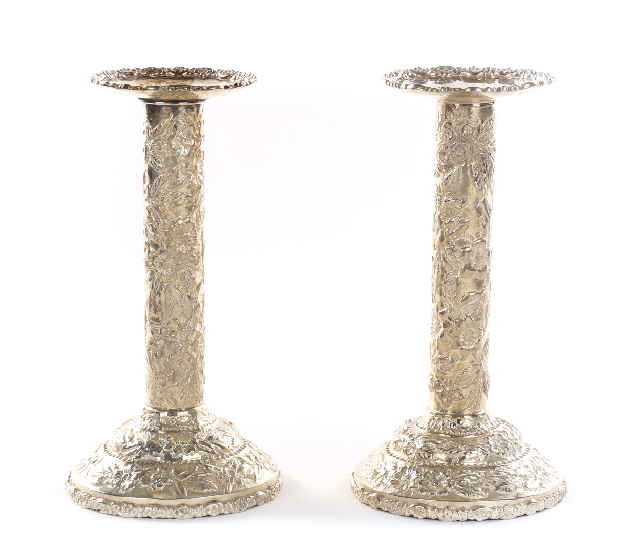 Appraisal: Pair of Schofield repousse sterling candlesticks in H ozt