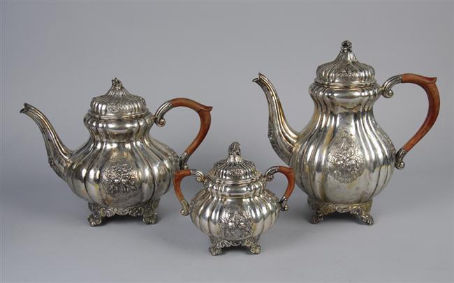 Appraisal: CONTINENTAL SILVER THREE PIECE COFFEE TEA SERVICE marked with wood