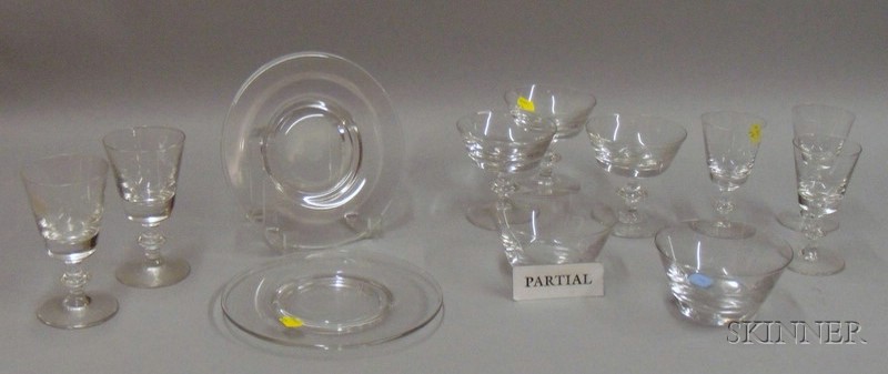 Appraisal: Group of Steuben-type Colorless Glass Tableware ten dessert stems fourteen