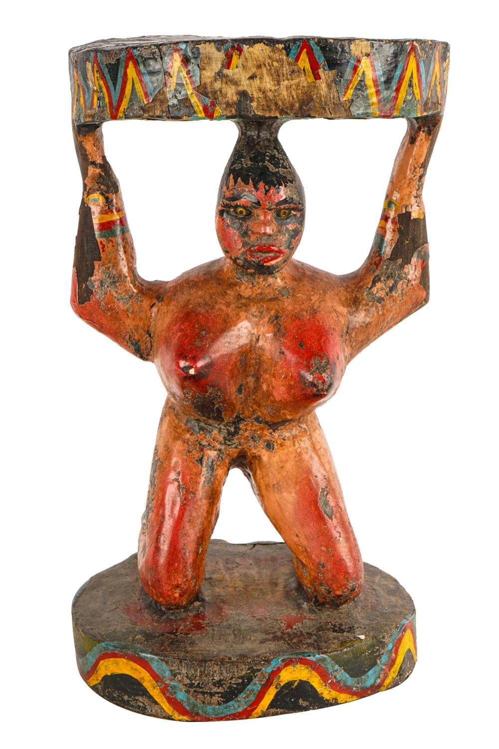 Appraisal: LACQUERED PAINTED TRIBAL FIGURAL STANDCondition with paint loss inches high