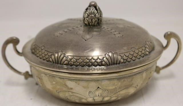 Appraisal: ARTS CRAFTS STYLE STERLING SILVER COVERED SUGARBOWL CA HAND HAMMERED