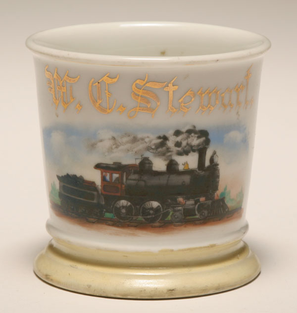 Appraisal: Occupational shaving mug Locomotive Gilt trim France Good condition minor