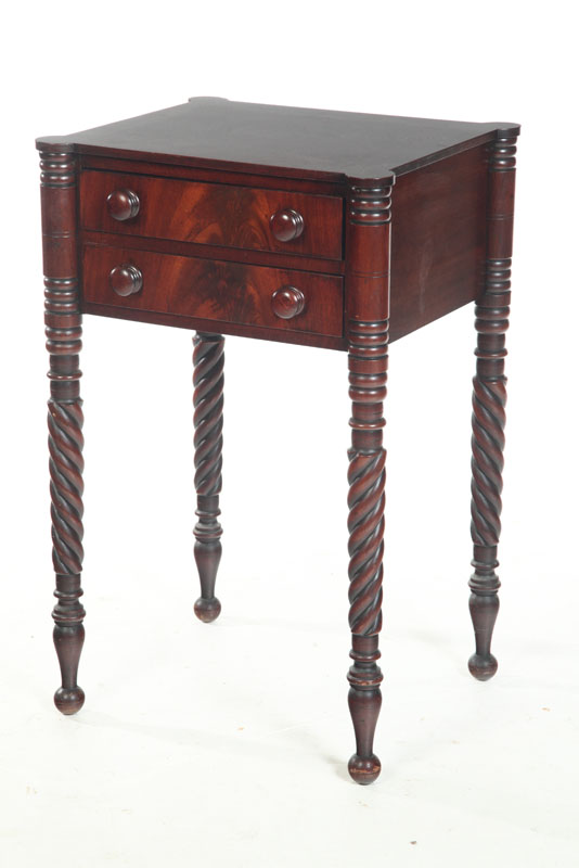 Appraisal: SHERATON-STYLE STAND American early th century mahogany Rope turned legs