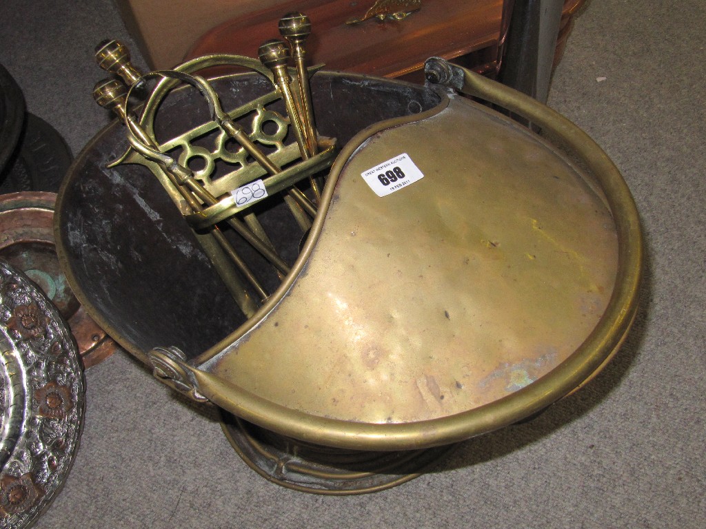 Appraisal: Lot comprising a brass fireside companion set and a coal