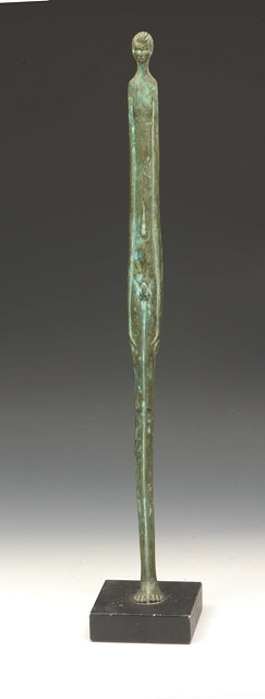 Appraisal: Manner of GiacomettiA verdigris bronze sculpture of an elongated male