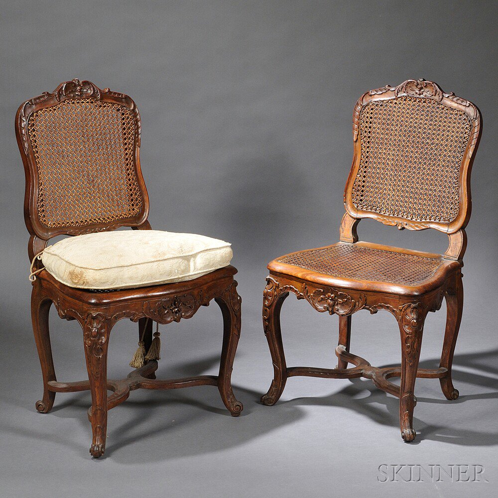 Appraisal: Pair of Louis XV Walnut Side Chairs each chaise with