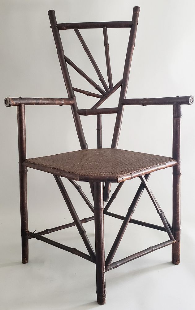 Appraisal: Antique Bamboo Photographer's Corner Chair Antique High-Back Bamboo Photographer's Corner