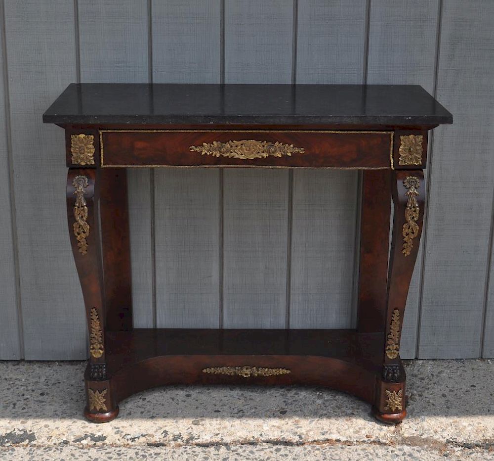 Appraisal: French Empire Marble Top Center Table with gilt metal mounts