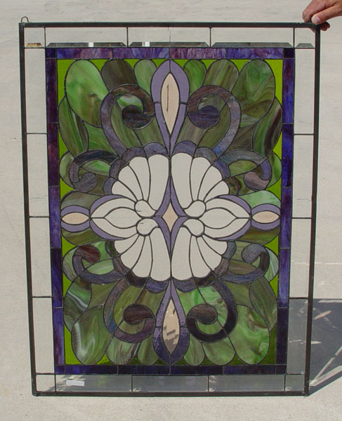 Appraisal: STAINED GLASS PANEL Metal framed soldered loops for hanging In