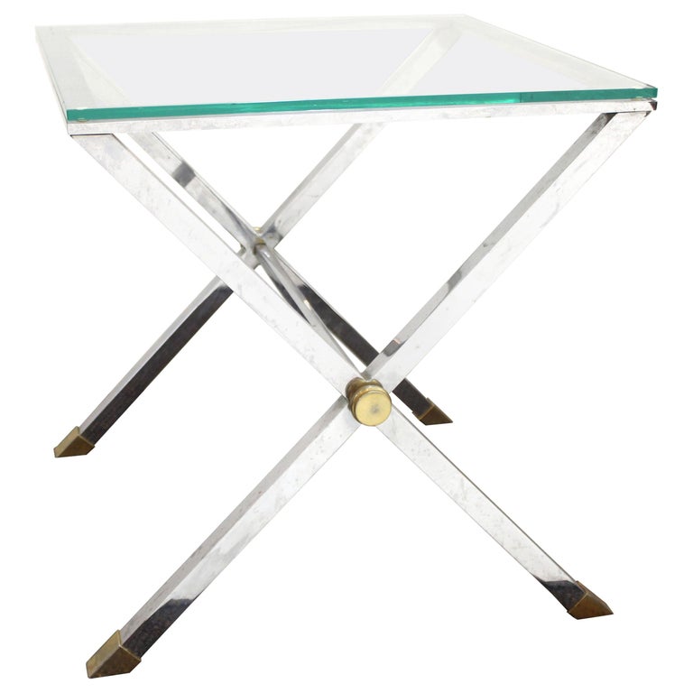 Appraisal: SPRINGER STYLE MODERN CHROME X-BASE SIDE TABLE Modern side table