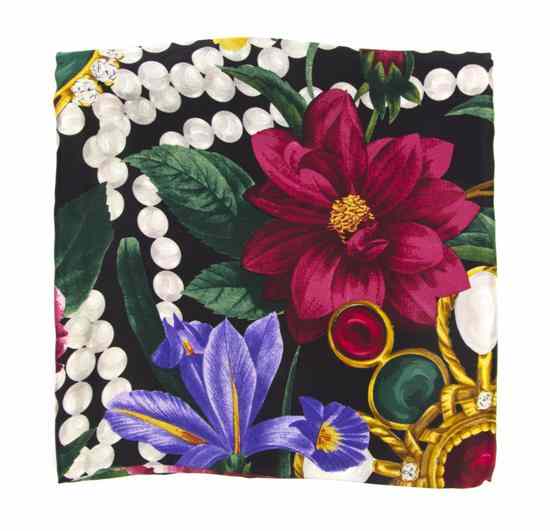 Appraisal: A Chanel Silk Scarf in a pearl camelia and jewelry