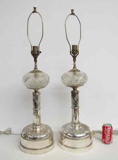 Appraisal: Pair decorative silverplate and crystal lamps '' Ht