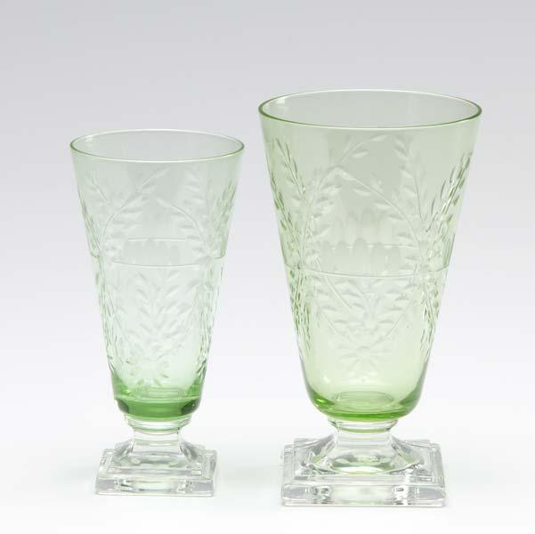 Appraisal: STEMWARE Thirty pieces includes eighteen green cut crystal tumblers together