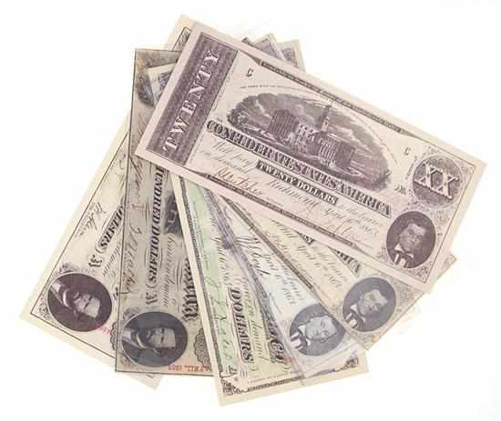 Appraisal: Collection Confederate currency comprising T- one hundred dollar note T-