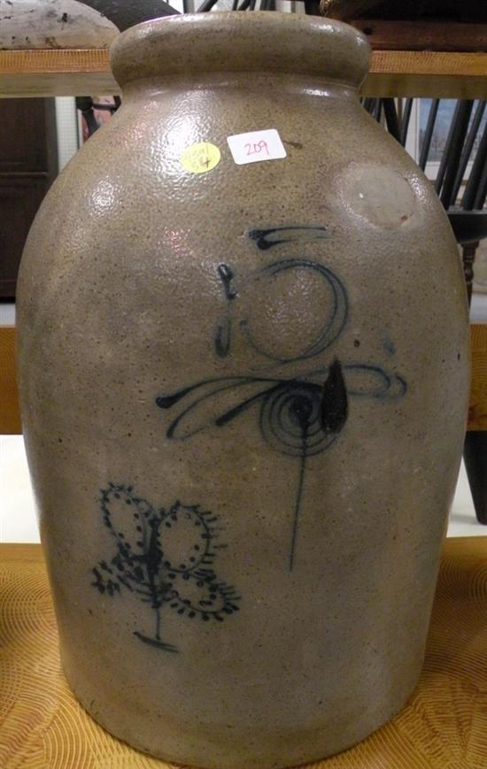 Appraisal: Salt-glazed gallon stoneware crock with cobalt blue foliate decoration on