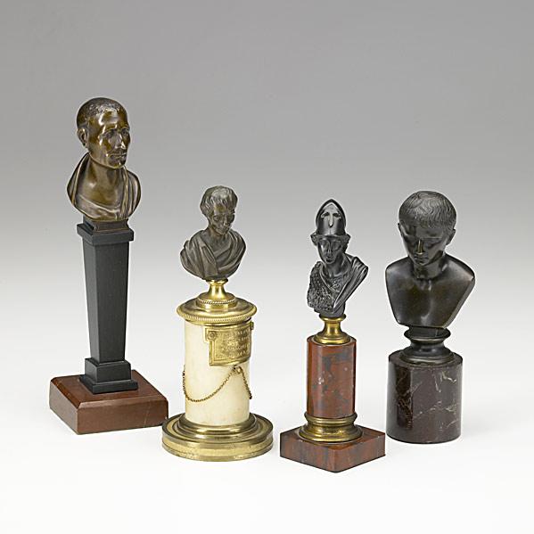 Appraisal: FOUR CABINET BRONZESJulius Caesar Jean-Jacques Rousseau August and Roman soldier