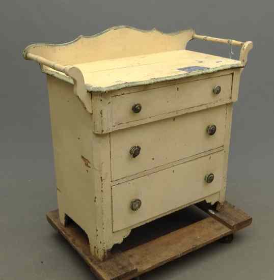 Appraisal: th c painted chest drawers with towel bars '' W