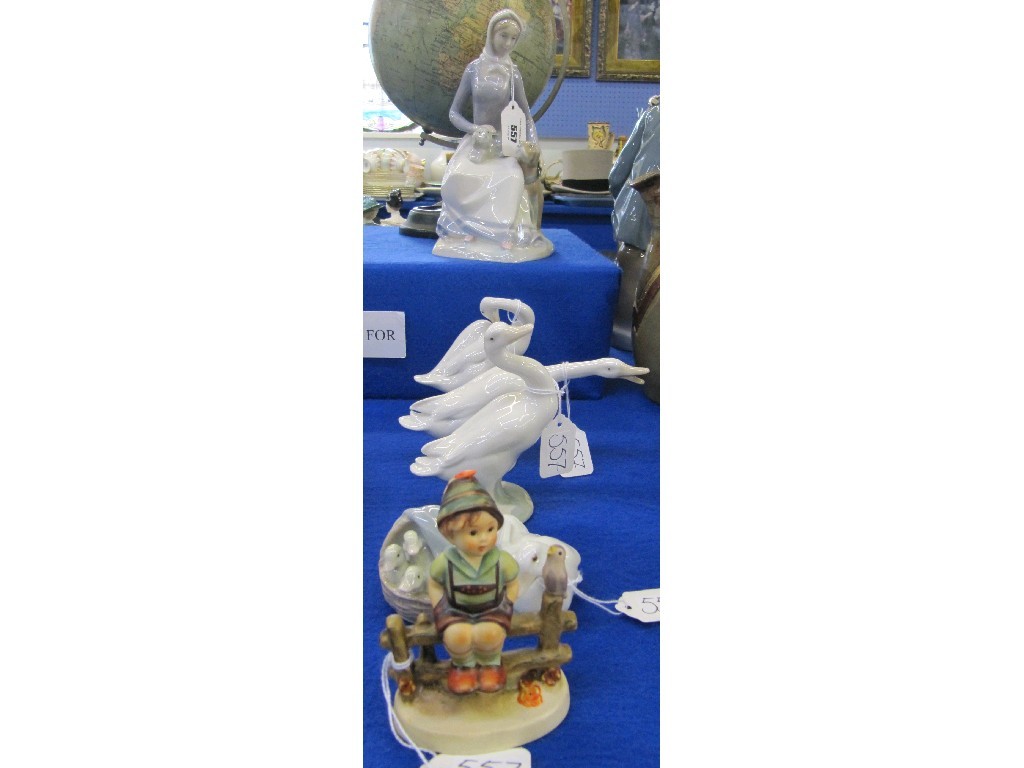 Appraisal: Four Lladro figures of geese Spanish figure of a girl