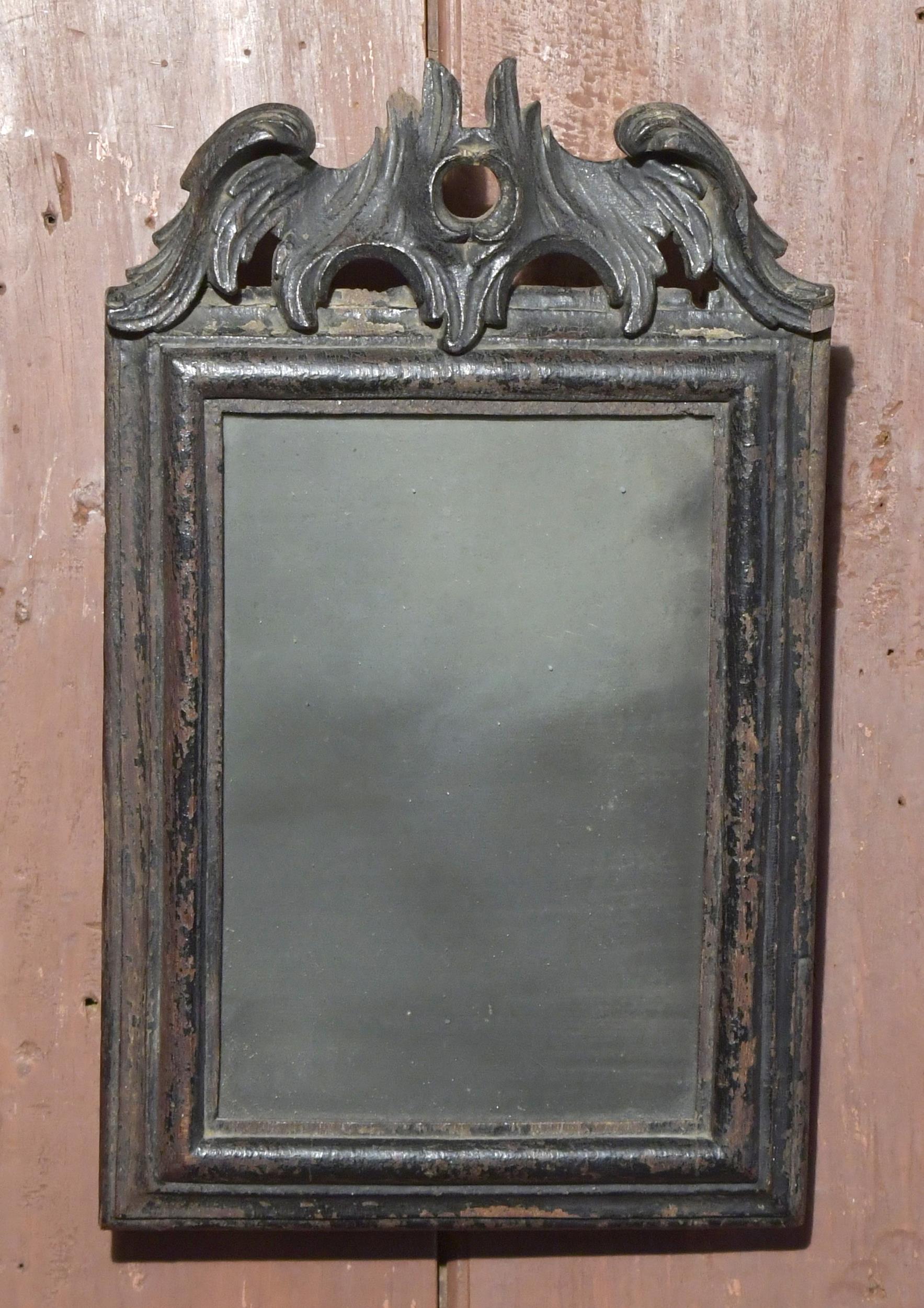 Appraisal: TH C QUEEN ANNE MIRROR Black painted oak frame with