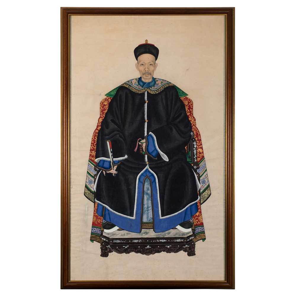 Appraisal: TWO ANCESTOR PORTRAIT PAINTINGS QING DYNASTY TH CENTURY ink and