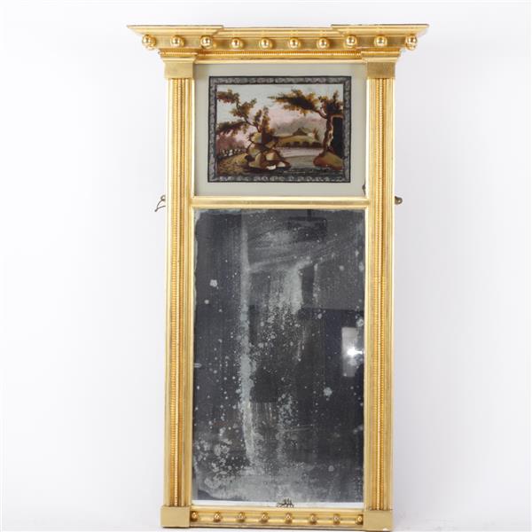 Appraisal: Gilt federal style eglomise mirror with rural landscape scene Federal