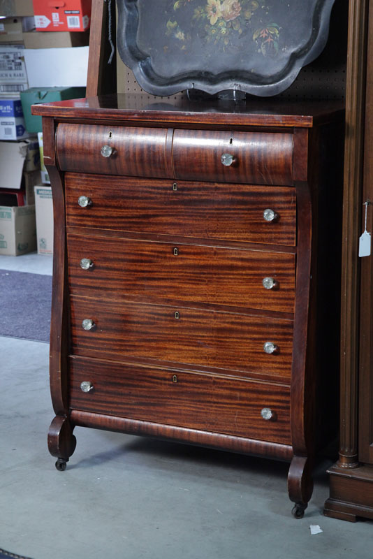 Appraisal: CHEST OF DRAWERS Mahogany and mahogany veneer with two rolled