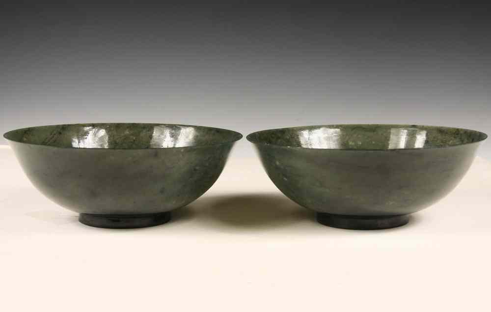 Appraisal: PAIR CHINESE JADE BOWLS - A Pair of Chinese Spinach-Green